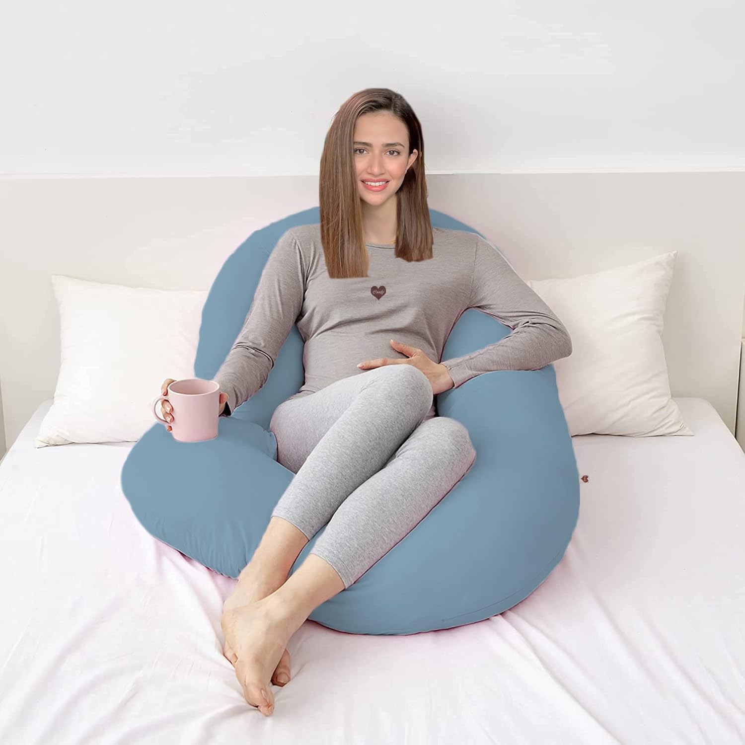 C Shape Pregnancy Pillow Blue – Full Body Maternity Sleeping & Support Pillow for Pregnant Women