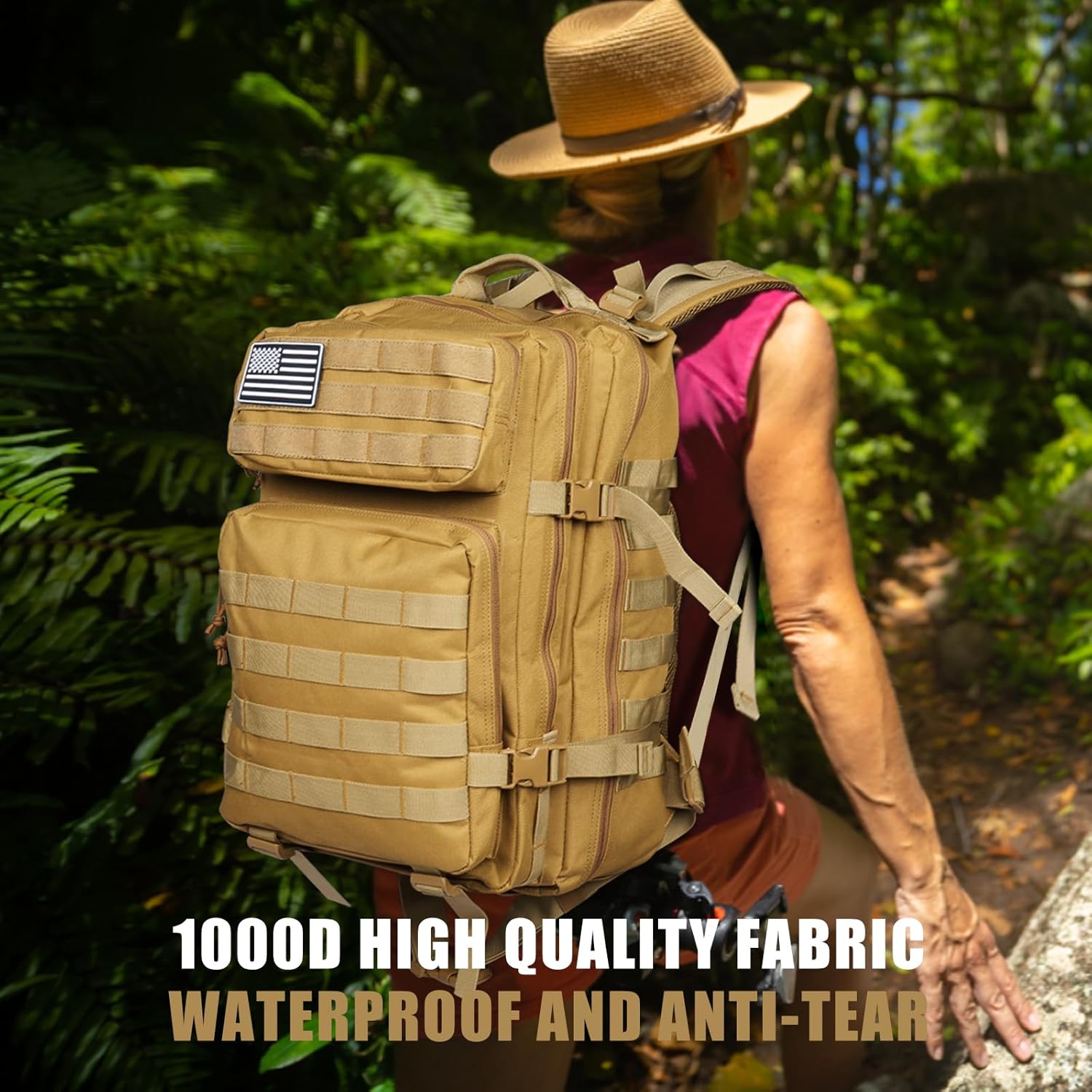 50L Waterproof Tactical Backpack Military Camping Hiking Travel Rucksack Large Capacity Outdoor Bag-Brown