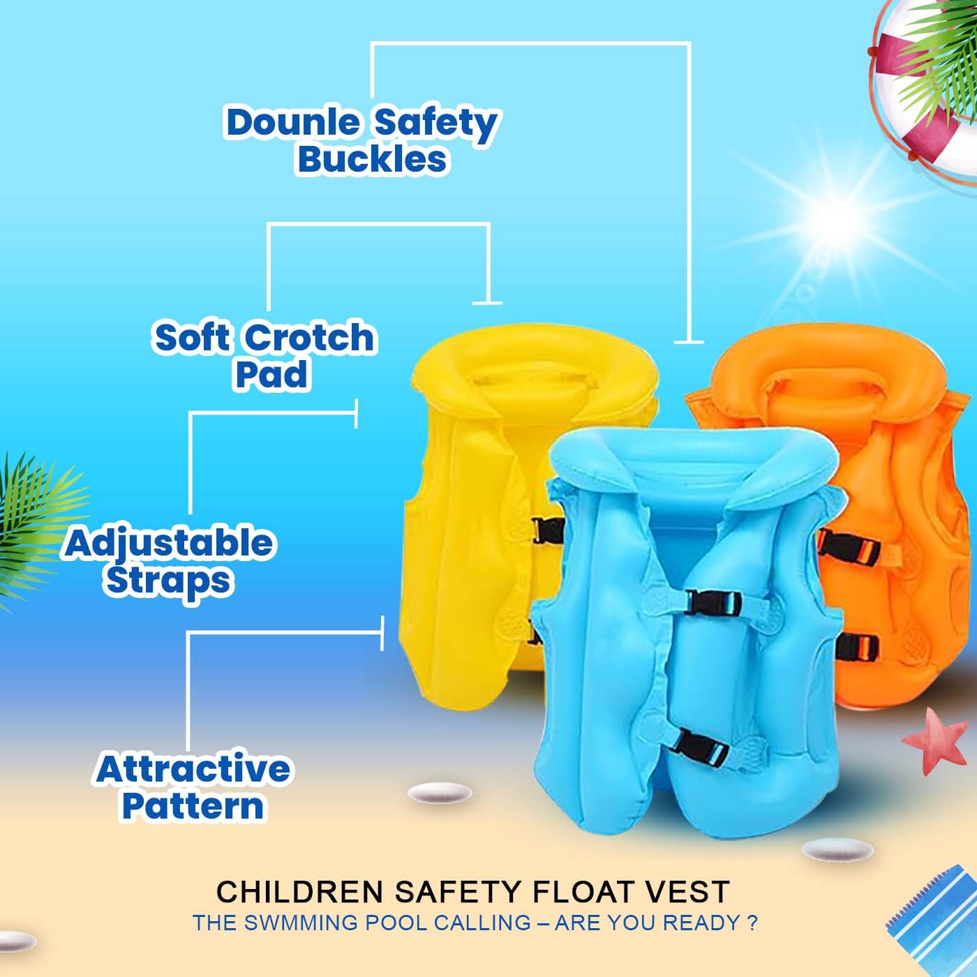 Kids Inflatable Swim Vest – Safe Floatation Jacket for Swimming Training, Pool & Beach Water Safety Aid for Children