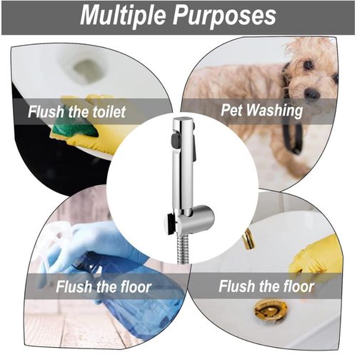 Scheffler Arabic Bidet Sprayer Shattaf Hand Shower Chrome – Toilet Washroom Spray Set with Hose & Holder Bathroom Hygiene Kit