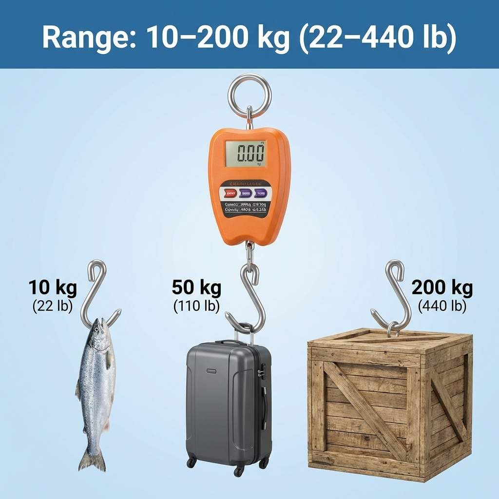 200KG Digital Hanging Scale with Accurate Sensors – Portable Mini Crane Scale with Hooks for Farm, Butchery, Fishing & Outdoor Weighing