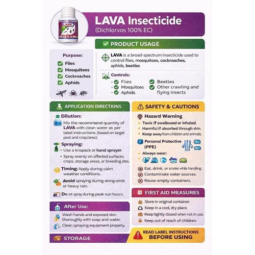 Lava Insecticide Lava 100 EC Powerful Household Pest Control Solution For Bedbugs Cockroaches Ants Flies And Crawling Insects Liquid Insect Killer Spray Concentrate