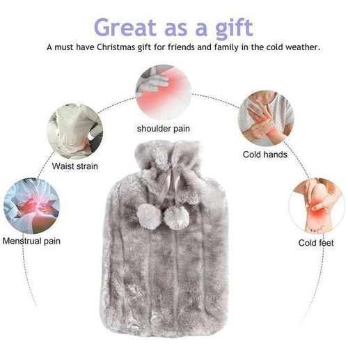 2L Hot Water Bottle with Faux Fur Cover – Soft Luxury Warm Heating Bag for Pain Relief Winter Comfort Reusable Heat Pack