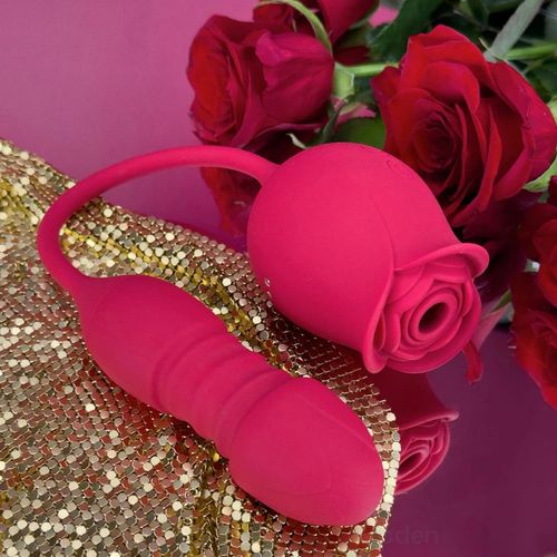 2 in 1 Rose Toy Rechargeable Silicone Massager – 10 Speed Portable Personal Wellness Device Red view 6