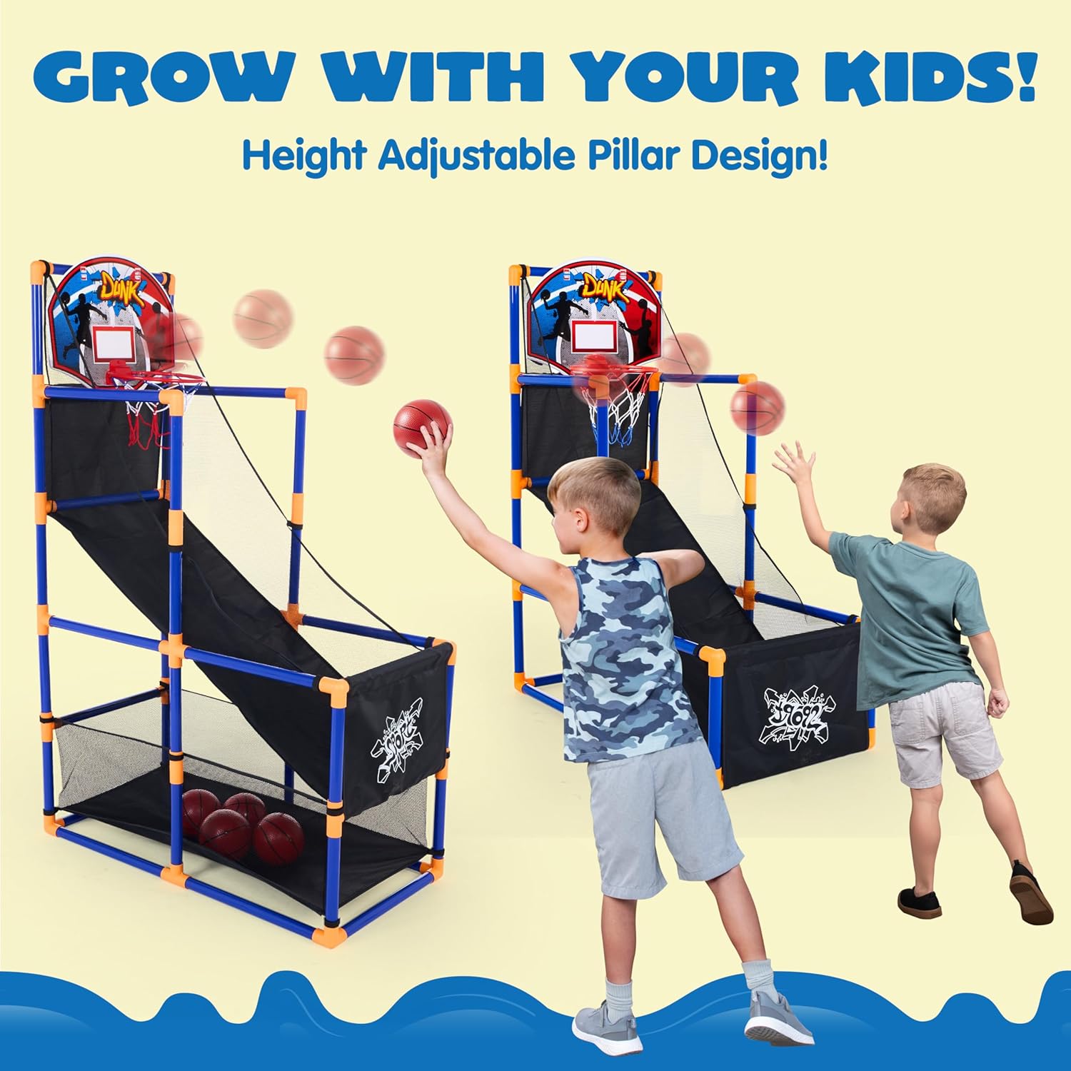 Kids Basketball Hoop Set Indoor Sports Toy – Adjustable Height Mini Basketball Game with Ball for Children Training Play