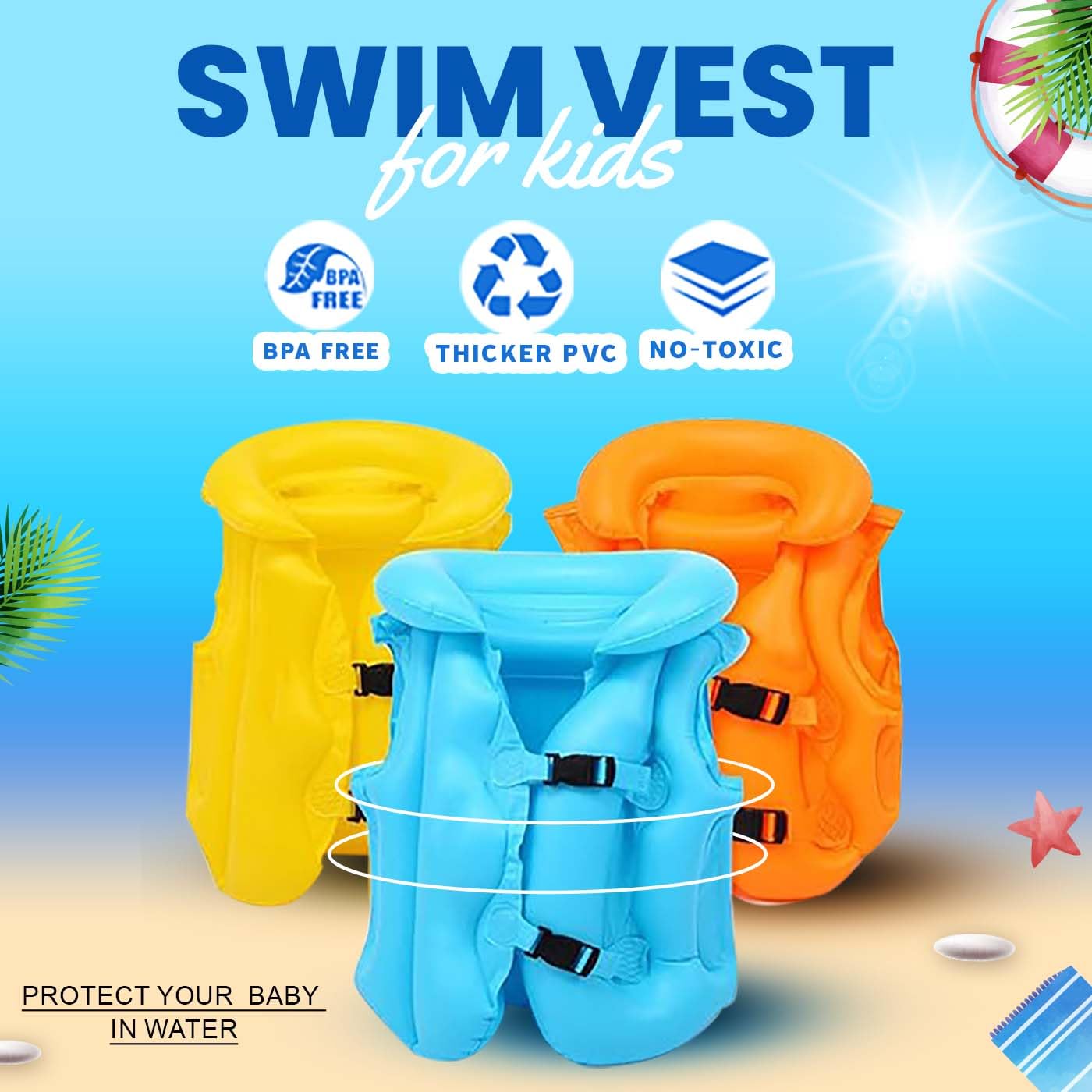 Kids Inflatable Swim Vest – Safe Floatation Jacket for Swimming Training, Pool & Beach Water Safety Aid for Children