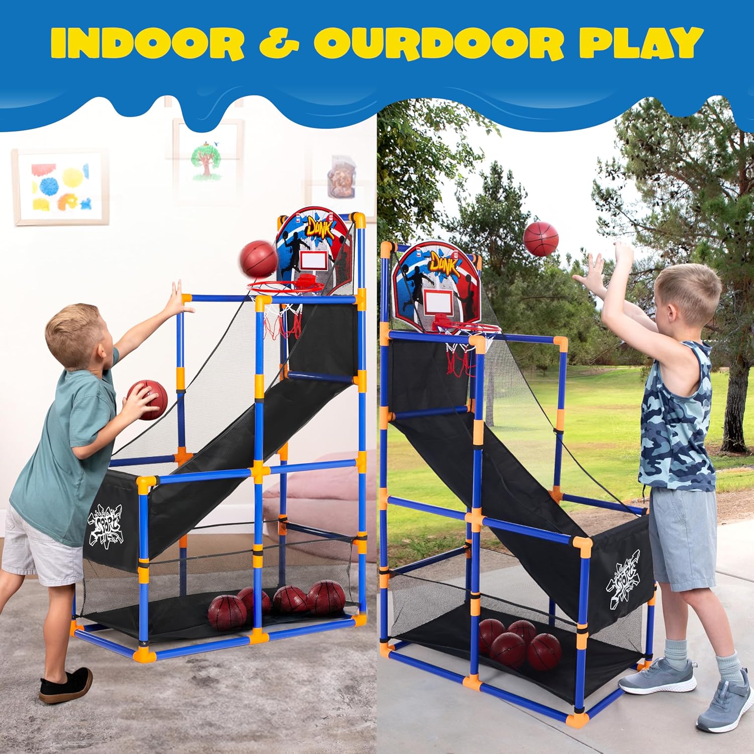 Kids Basketball Hoop Set Indoor Sports Toy – Adjustable Height Mini Basketball Game with Ball for Children Training Play