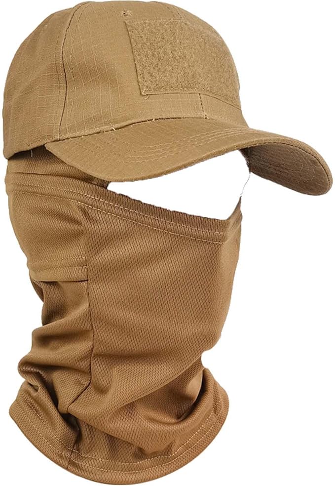 Balaclava and Tactical Cap Combo Set – Outdoor Face Mask & Military Style Cap for Protection-brown