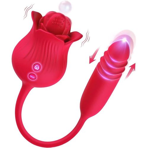 2 in 1 Rose Toy Rechargeable Silicone Massager – 10 Speed Portable Personal Wellness Device Red view 7