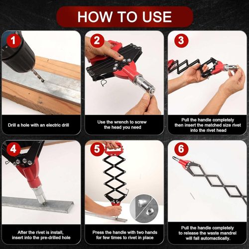 Industrial Scissor Action Hand Riveter Tool – Lazy Tong Rivet Gun Heavy Duty Steel Riveting Tool for Metal Sheet Automotive Repair