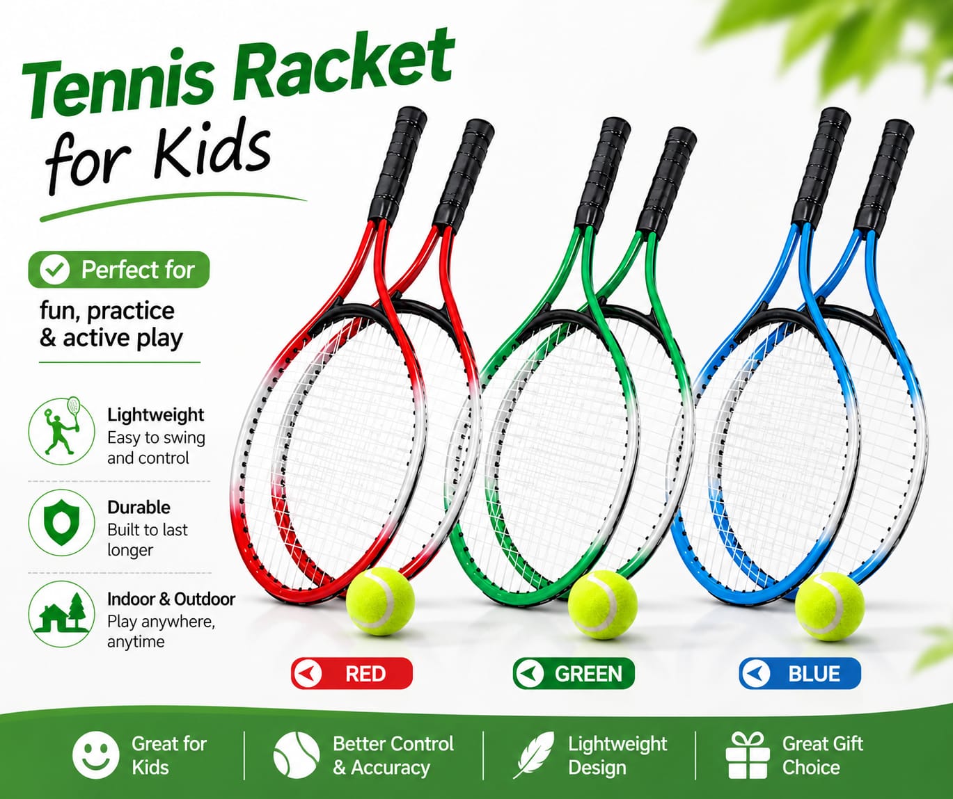 Kids Tennis Racket Set Lightweight Junior Tennis Racket for Children Outdoor Sports Training & Recreational Play