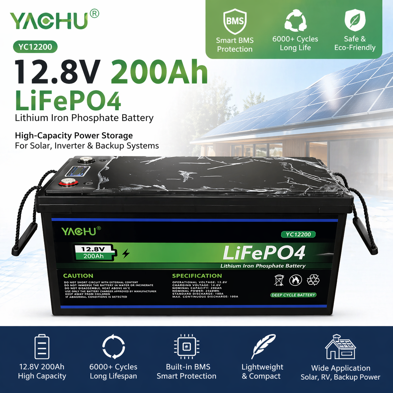 200Ah 12.8V Lithium Battery – High-Capacity Power Storage for Solar, Inverter & Backup Systems
