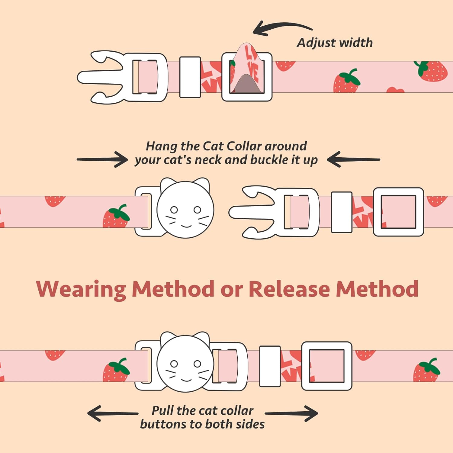2 Pack Cotton Cat Collar Pink Strawberrie White Heart Cute Kitten Collar | Breakaway Breathable Soft material With cute pendants with Bell