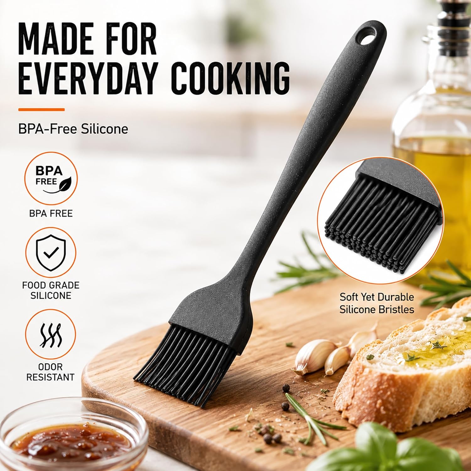 Silicone Pastry Brush, 2Pcs Kitchen Basting Brush for Baking Cooking Bbq Grill Spread Oil Butter Sauce Black
