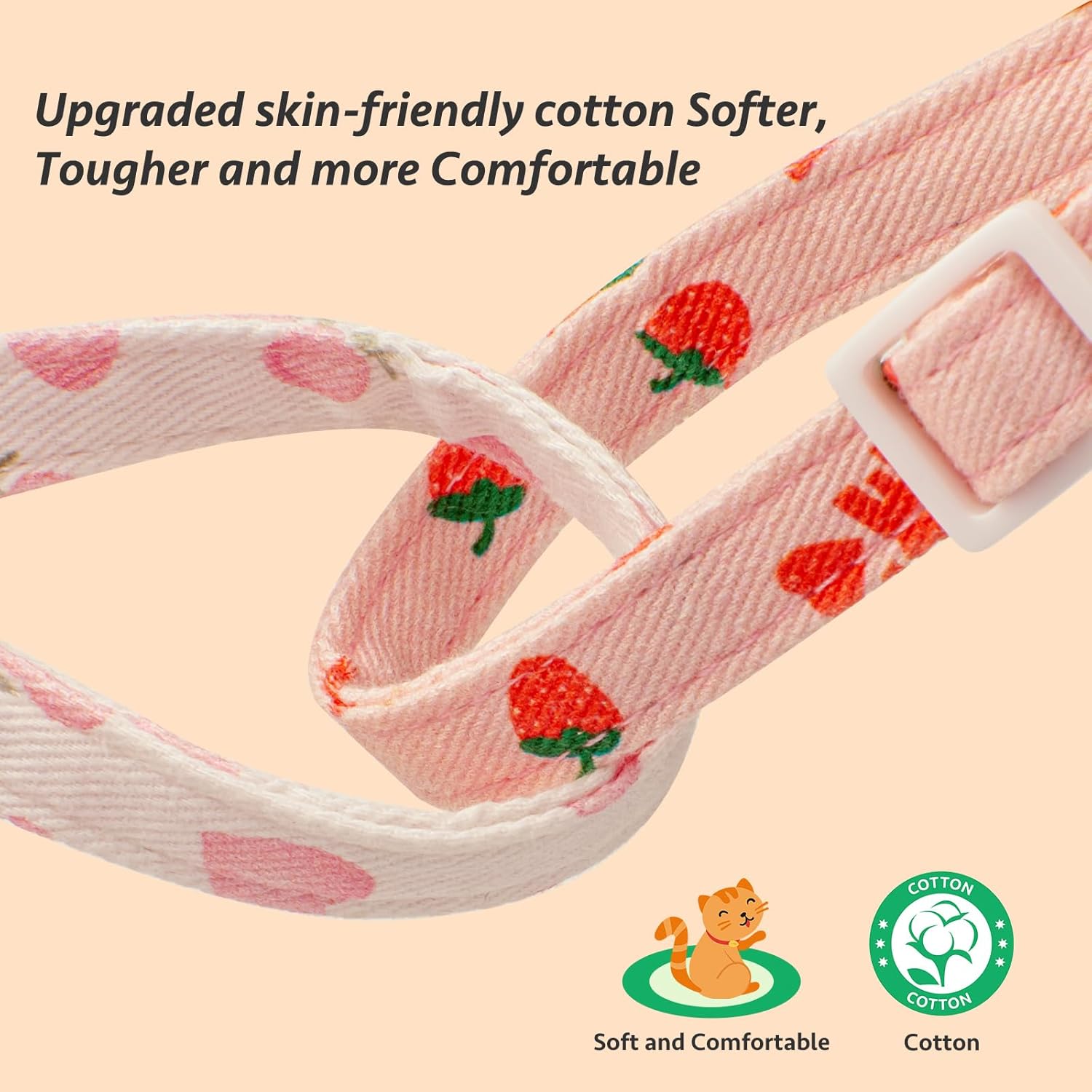 2 Pack Cotton Cat Collar Pink Strawberrie White Heart Cute Kitten Collar | Breakaway Breathable Soft material With cute pendants with Bell