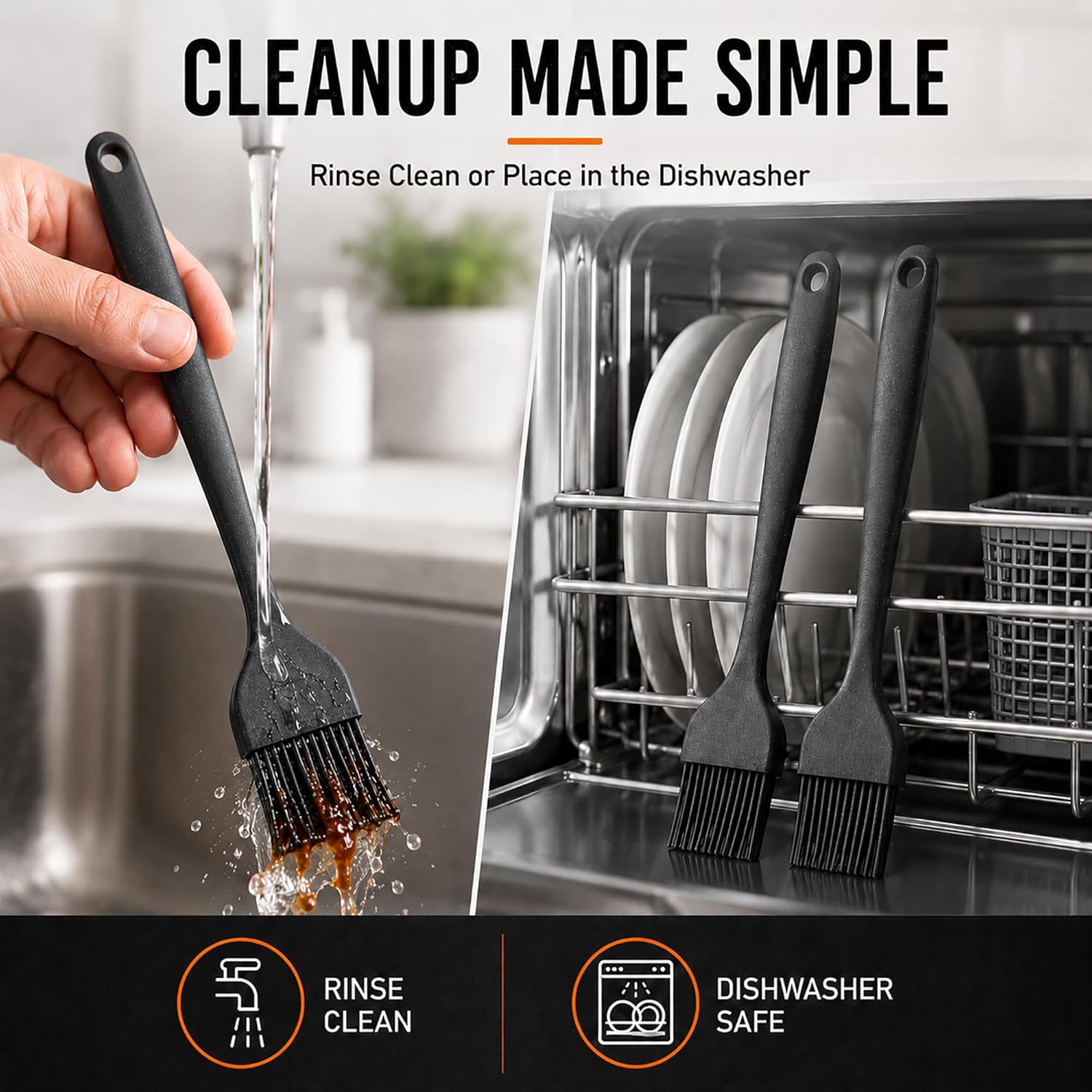Silicone Pastry Brush, 2Pcs Kitchen Basting Brush for Baking Cooking Bbq Grill Spread Oil Butter Sauce Black