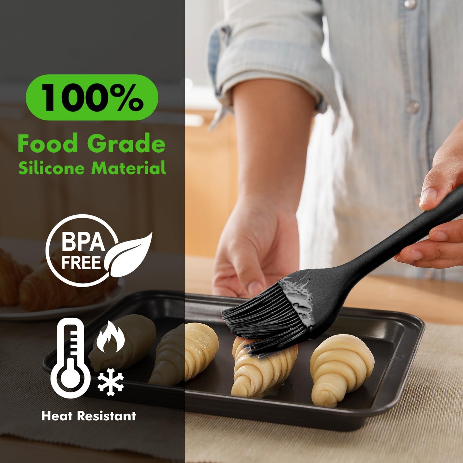 Silicone Pastry Brush, 2Pcs Kitchen Basting Brush for Baking Cooking Bbq Grill Spread Oil Butter Sauce Black