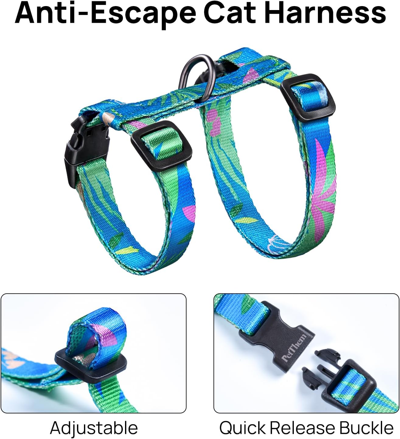 Adjustable Cat Harness and Leash Set Escape Proof | Comfortable Soft Lightweight, Use Safe & Easy, Walking Travel Kitten Harness for Small Medium Large Cats
