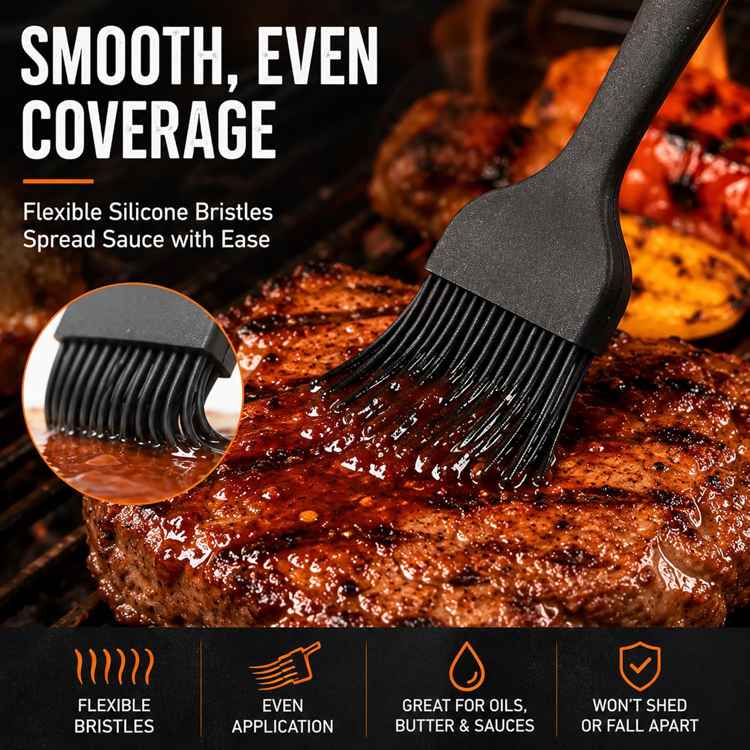 Silicone Pastry Brush, 2Pcs Kitchen Basting Brush for Baking Cooking Bbq Grill Spread Oil Butter Sauce Black