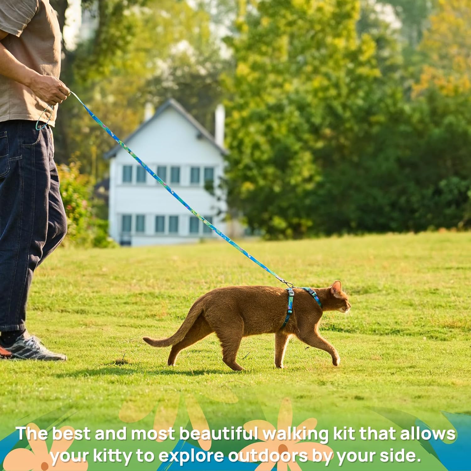 Adjustable Cat Harness and Leash Set Escape Proof | Comfortable Soft Lightweight, Use Safe & Easy, Walking Travel Kitten Harness for Small Medium Large Cats