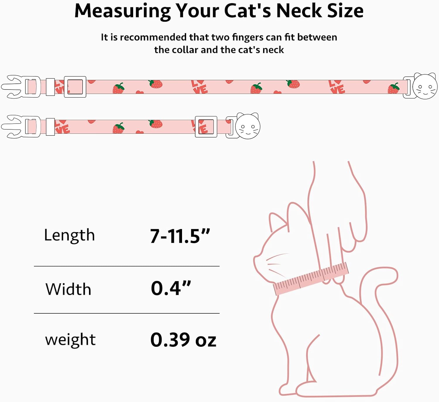 2 Pack Cotton Cat Collar Pink Strawberrie White Heart Cute Kitten Collar | Breakaway Breathable Soft material With cute pendants with Bell