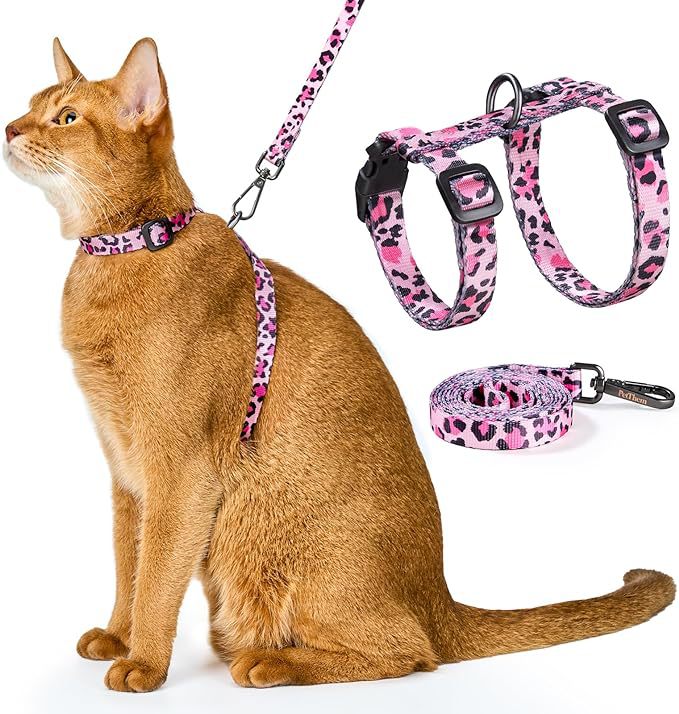 Adjustable Cat Harness and Leash Set Escape Proof | Comfortable Soft Lightweight, Use Safe & Easy, Walking Travel Kitten Harness for Small Medium Large Cats