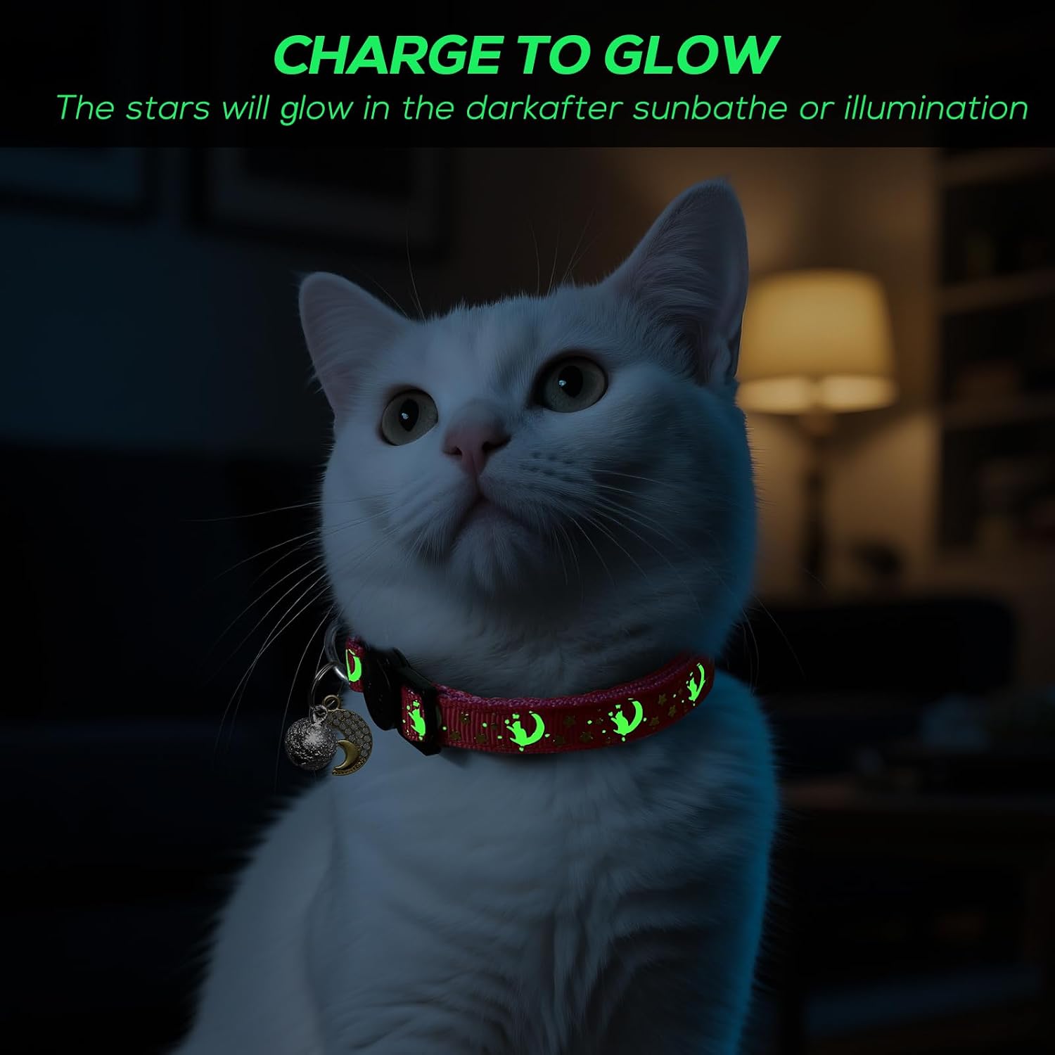4 PCS Breakaway Cat Collars with Bell Moons Stars,Kitten Collar and Adjustable with Pendant Glow,Cute Kitty Collar for Girl Boy Cats,Pet Gifts,Accessories