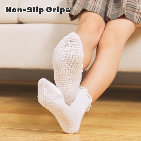 6 Pairs Toddler Socks Ruffle for Girls Baby Grip Socks Non Slip Cute Frill