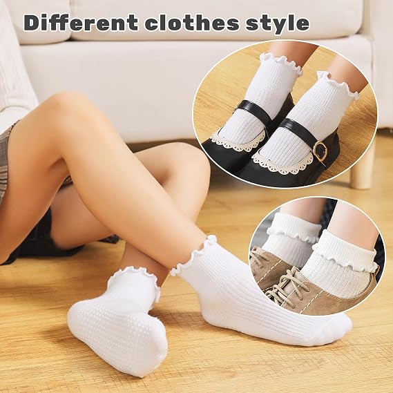 6 Pairs Toddler Socks Ruffle for Girls Baby Grip Socks Non Slip Cute Frill