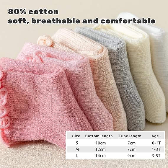 6 Pairs Toddler Socks Ruffle for Girls Baby Grip Socks Non Slip Cute Frill