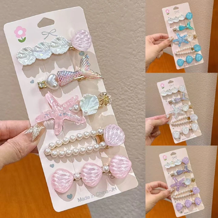 5PCS Kids Hair Clips Set – Mermaid Tail Hair Clips for Girls, Baby Side Clips, Princess Bangs Clamp, Flyaway Hair Holders, Toddler Hair Accessories