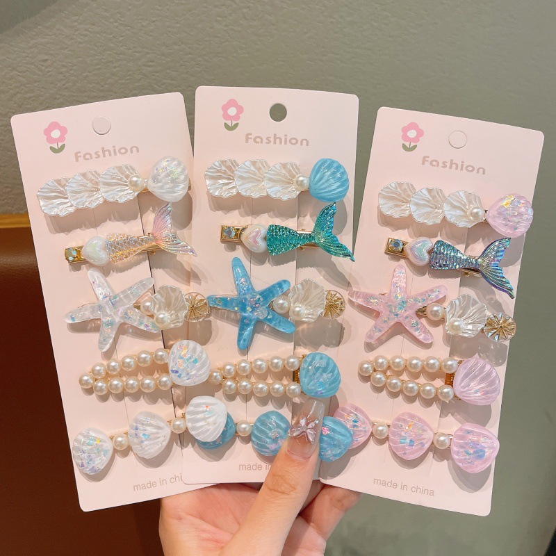 5PCS Kids Hair Clips Set – Mermaid Tail Hair Clips for Girls, Baby Side Clips, Princess Bangs Clamp, Flyaway Hair Holders, Toddler Hair Accessories