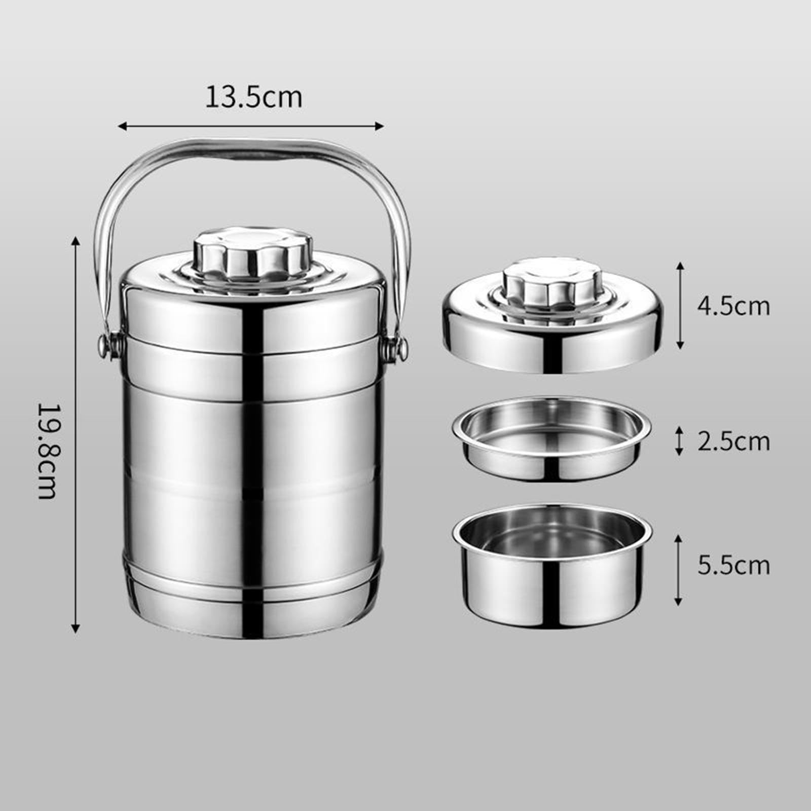 HIGH QUALITY 1.4L STAINLESS STEEL 3IN1 FOOD FLASK LUNCHBOX .VACUUM INSULATED STEEL LUNCH CONTAINER.