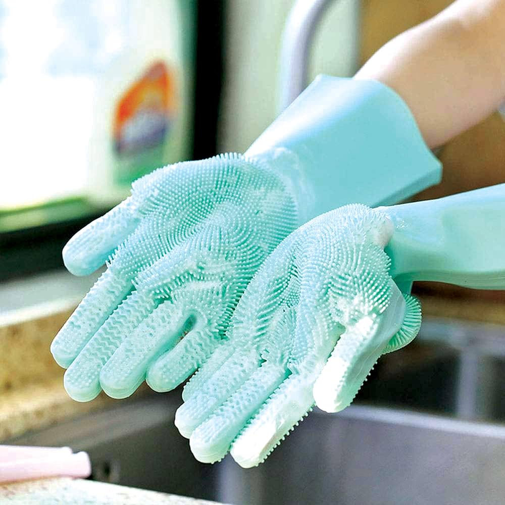 New Arrival Reusable Silicone Wash Gloves Heat-Resistant Multi-Purpose Cleaning Gloves Dishwashing Pet Bathing Household Scrubbing Durable Non-Slip Easy to Clean