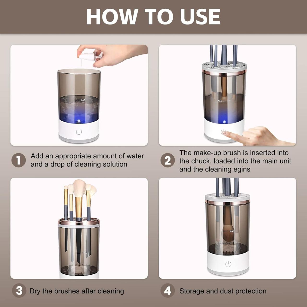 Quick Wash & Dry Makeup Brush Cleaner ,Portable&Automatic ,Brushes,Beauty blenders ,foundation brushes ,Cleaner Cleanser Machine, beauty blender, make up tool must have
