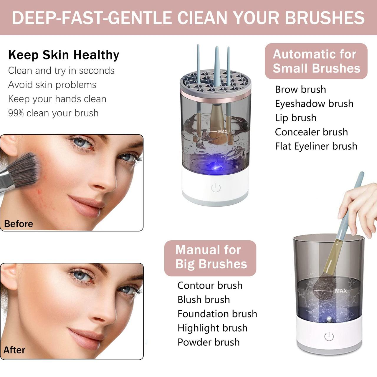 Quick Wash & Dry Makeup Brush Cleaner ,Portable&Automatic ,Brushes,Beauty blenders ,foundation brushes ,Cleaner Cleanser Machine, beauty blender, make up tool must have