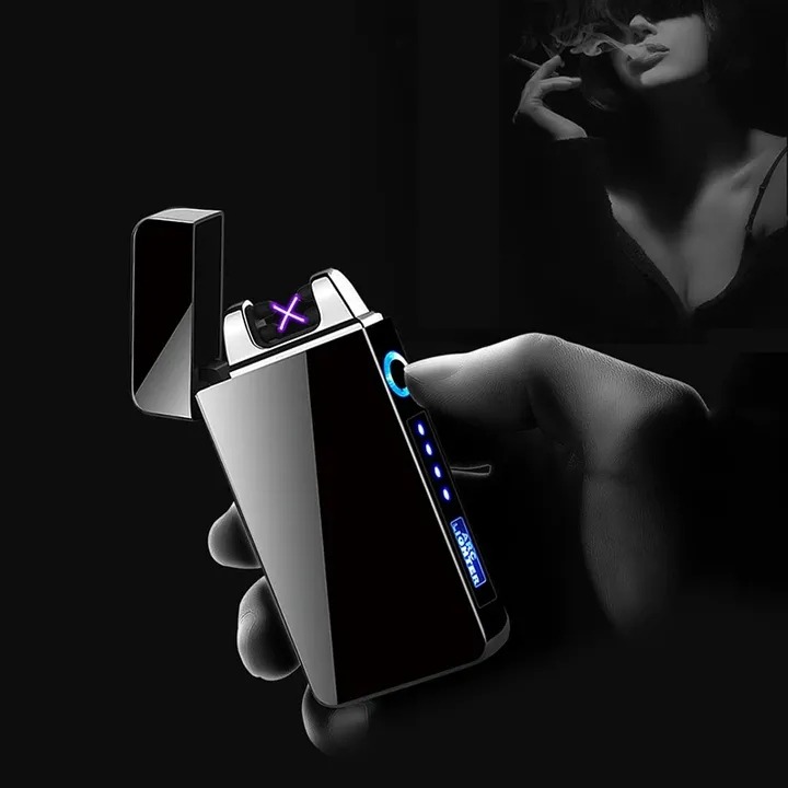 High quality Dual Arc Lighter Plasma Flameless Rechargeable Electric Lighter for Cigarette with LED Power Display