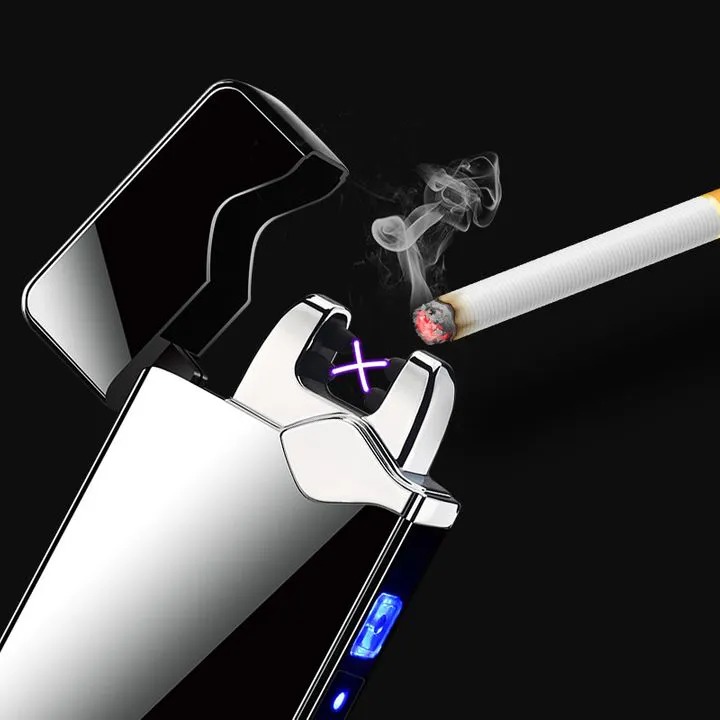 High quality Dual Arc Lighter Plasma Flameless Rechargeable Electric Lighter for Cigarette with LED Power Display