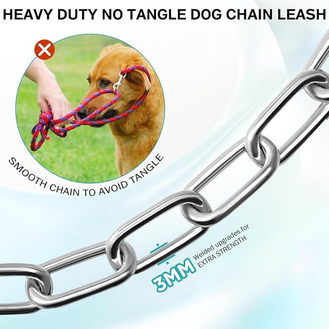 Heavy Duty Dog Chain for Yard- Metal Dog Chain Leash Chew Proof,Long Dog Lead for Outside with Strong Swivel Hook,Outdoor Dog Runner for Camping,Dog Tie Out Cable for Small Medium Dog