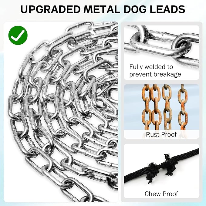 Heavy Duty Dog Chain for Yard- Metal Dog Chain Leash Chew Proof,Long Dog Lead for Outside with Strong Swivel Hook,Outdoor Dog Runner for Camping,Dog Tie Out Cable for Small Medium Dog