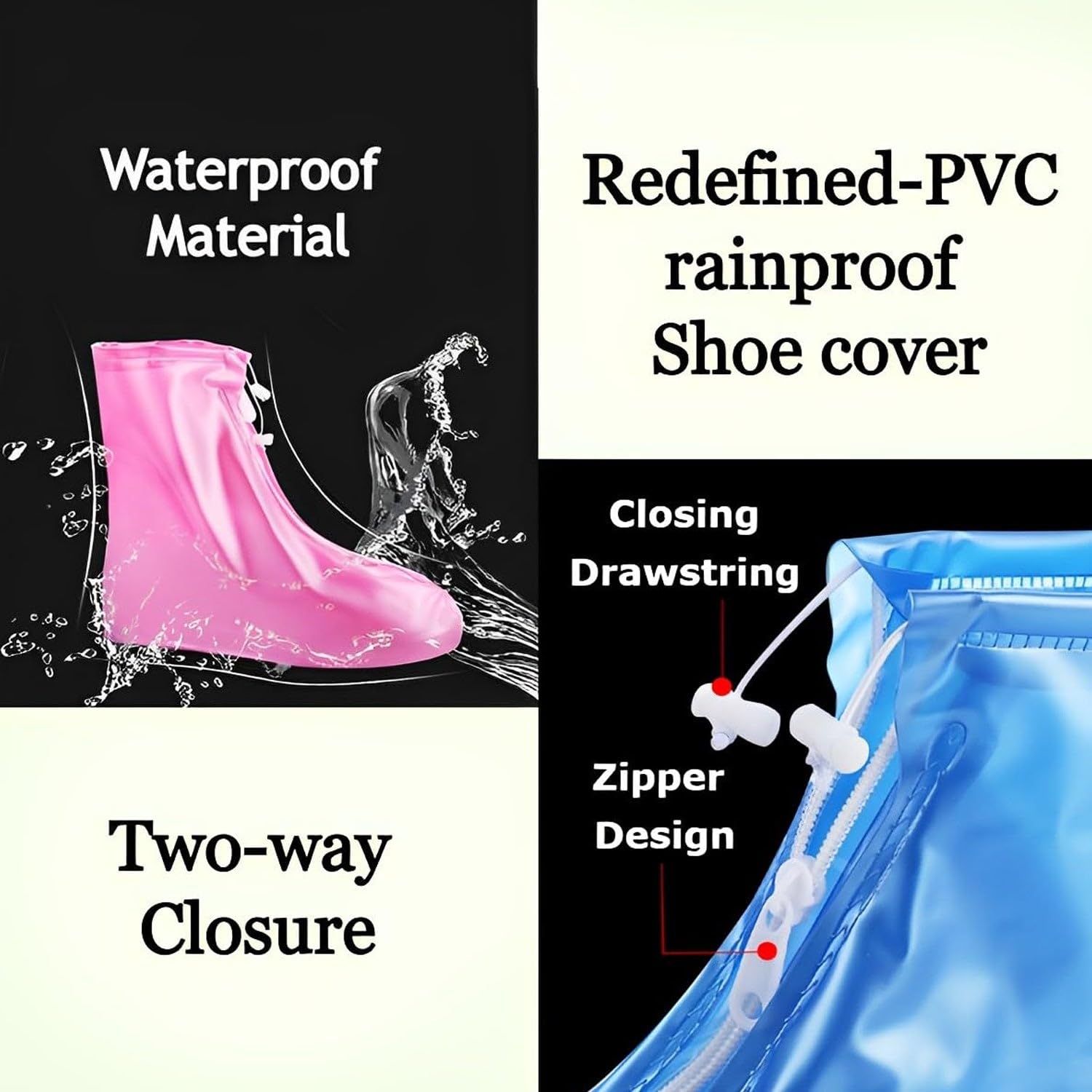 Reusable Waterproof Rain Shoe Covers for Kids - Anti-Slip PVC Boots with Zipper & Drawstring, Outdoor Protective Overshoes.Waterproof Shoe Cover With Zipper.