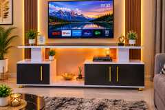 Istanbul 2 Modern TV Stand with LED Bulb TV Cabinet for Up to 43-Inch TVs White and Black Almar Designs Kenya