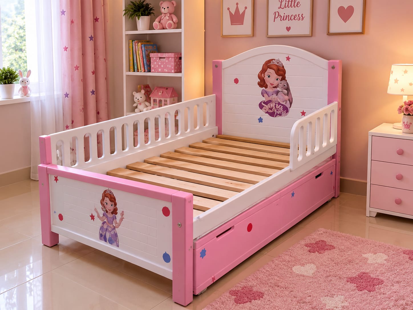 3*6 kids Baby coat bed with underbed cabinet and side rail