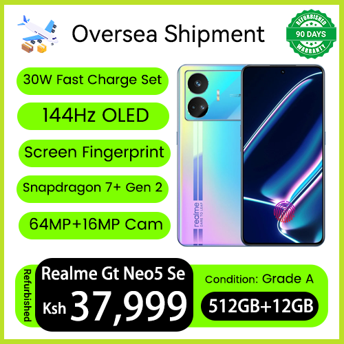 Refurbished Phones Realme GT Neo5 Se 12GB RAM 512GB ROM 144Hz OLED Screen Snapdragon 7+ Gen 2 Under Display Fingerprint Unlock 5500mAh Battery 64MP+16MP Camera Smart Phones