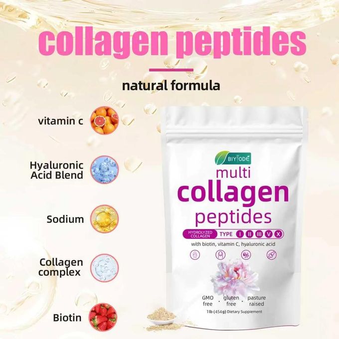 Multi Collagen Peptides Powder with Biotin Vitamin C Hyaluronic Acid 454g