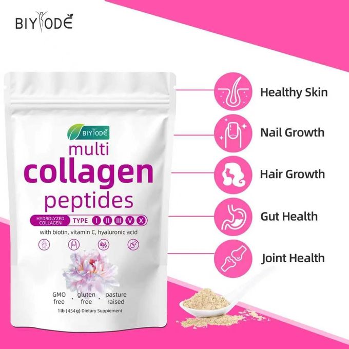 Multi Collagen Peptides Powder with Biotin Vitamin C Hyaluronic Acid 454g