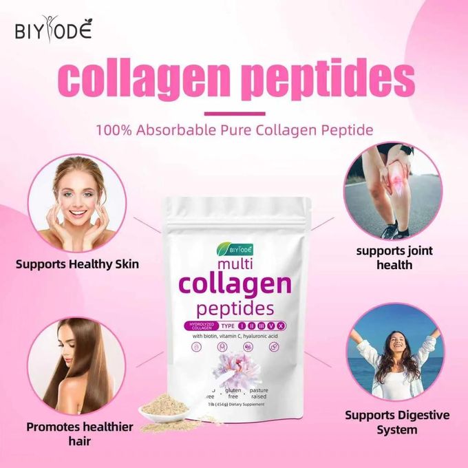 Multi Collagen Peptides Powder with Biotin Vitamin C Hyaluronic Acid 454g