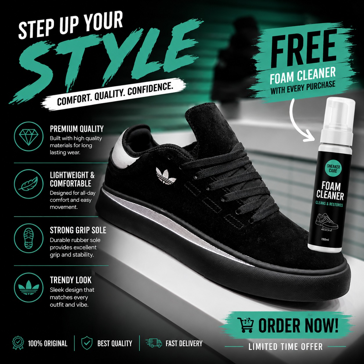 🔥 (Free Foam Cleaner Gift) 🔥 Adidas - Inspired Black White Skate Sneakers for Men & Women – Casual Streetwear Shoes, Lightweight Comfort Trainers, Fashion Low Top Sneakers, Durable Rubber Sole Shoes