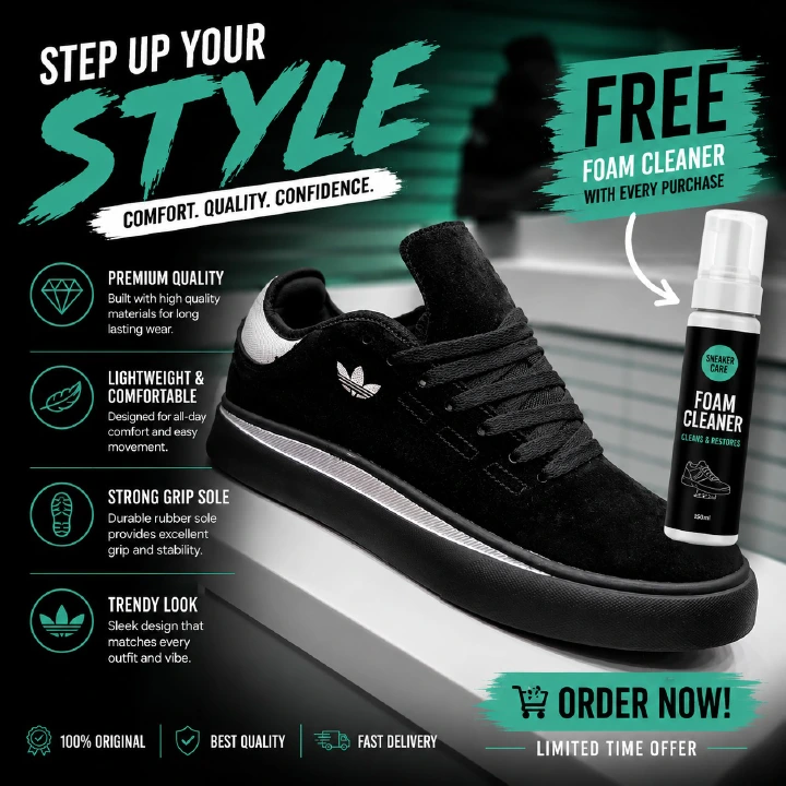 🔥 (Free Foam Cleaner Gift) 🔥 Adidas - Inspired Black White Skate Sneakers for Men & Women – Casual Streetwear Shoes, Lightweight Comfort Trainers, Fashion Low Top Sneakers, Durable Rubber Sole Shoes