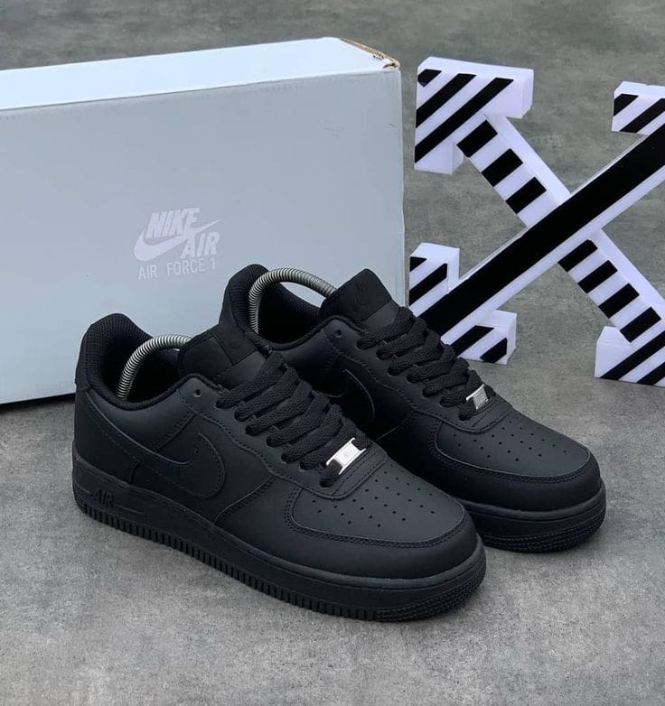 🔥 (On Offer) Air Force 1 Pure Black Low Classic Sneakers – Premium All-White & Triple Black Airforce 1 Leather Casual Streetwear Shoes | Unisex Everyday Comfort, Durable Sole & Timeless Urban Style,